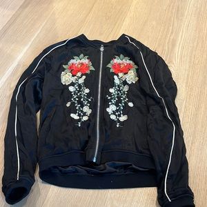 BlankNYC Black Floral Bomber Jacket - Satin Material In A Size Small